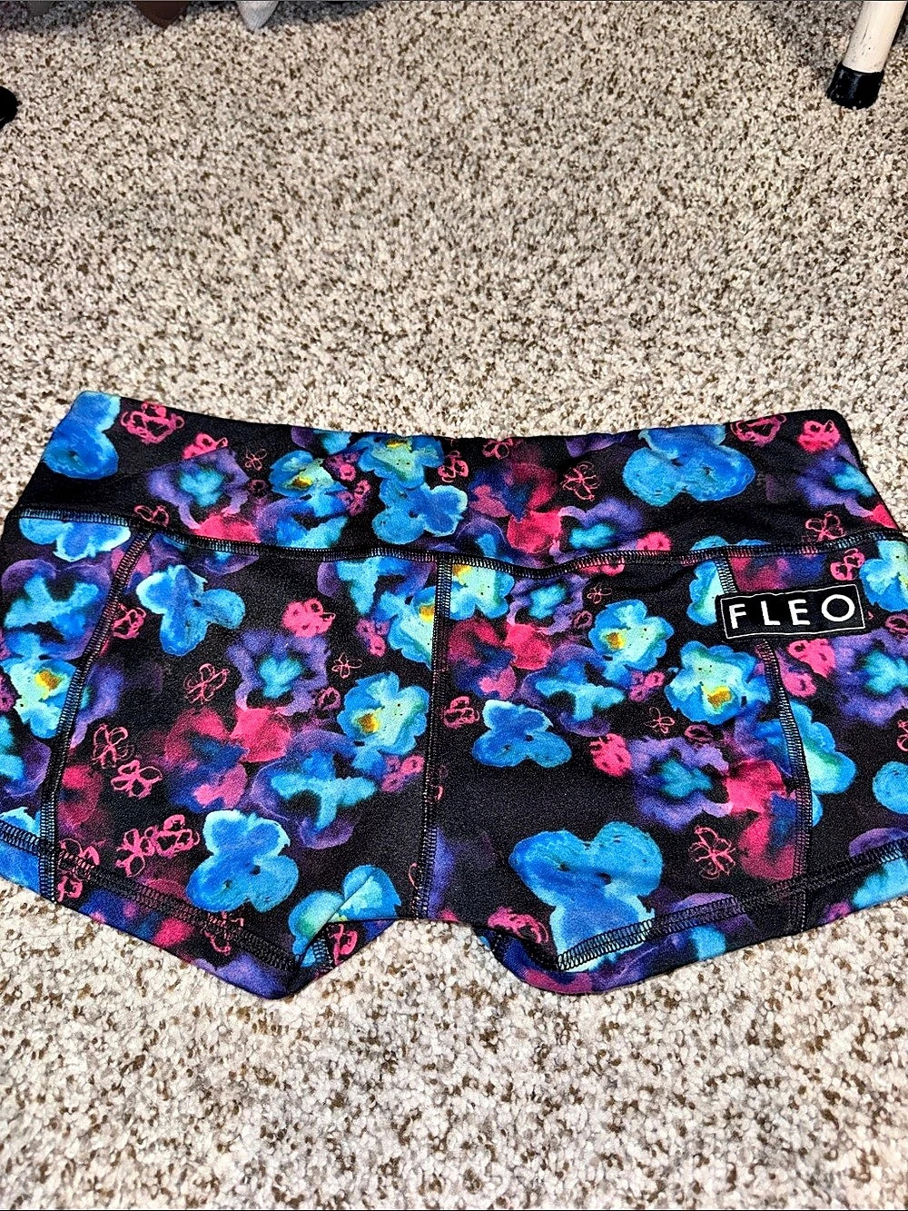 Fleo Floral Athletic Shorts Black & Blue Medium